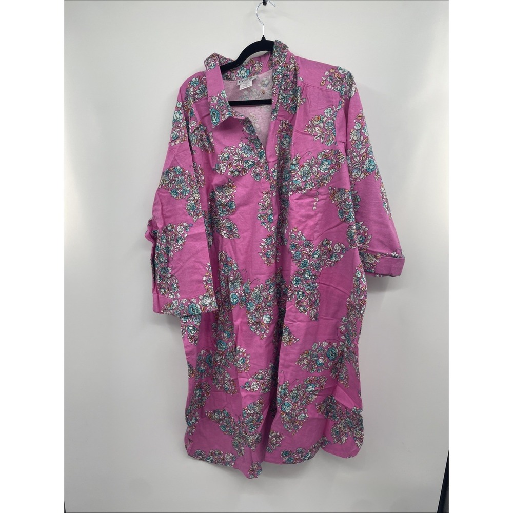 Cozee Corner Nightshirt Womens 4X Plus Pink Butterfly Rose Print Sleepwear NWOT